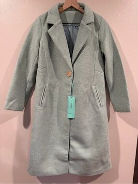 New Womens Light Sage Wool-Blend Single Button Coat Small Size